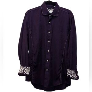 💠ZAGIRI Comfortably Numb Dress Shirt Purple Jaquard Slim Fit Embroidered Cuff
